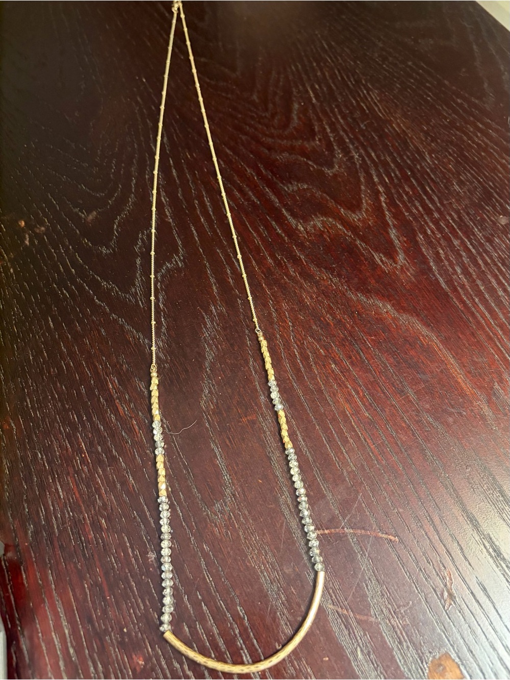 Delicate Gold Beaded Bar Necklace
